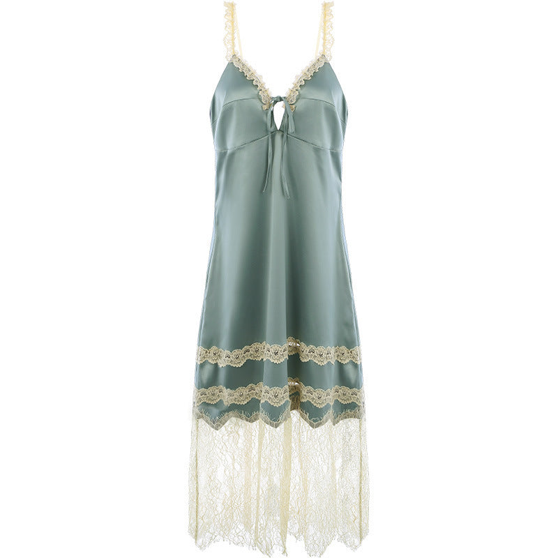 Vintage Lace Tie Front Bridal Satin Nightgown