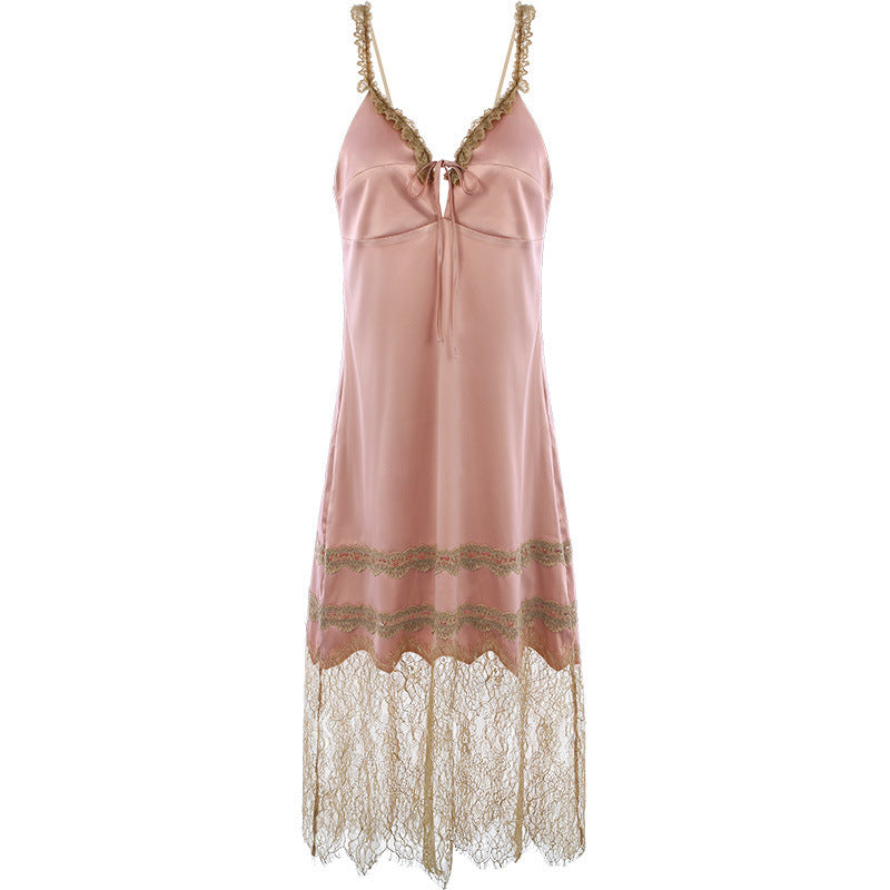 Vintage Lace Tie Front Bridal Satin Nightgown