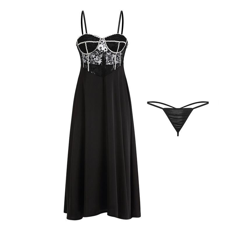 Lace Detail Contrast Trim Midi Nightgown