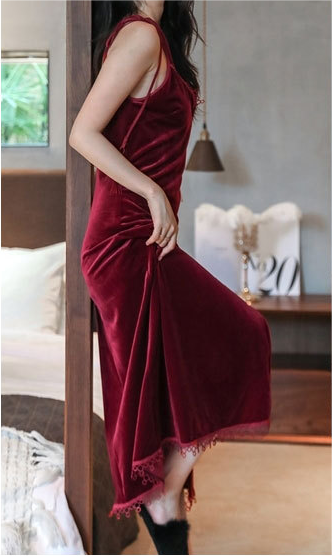 Velvet Backless Midi Nightgown with Robe 2-Piece Set