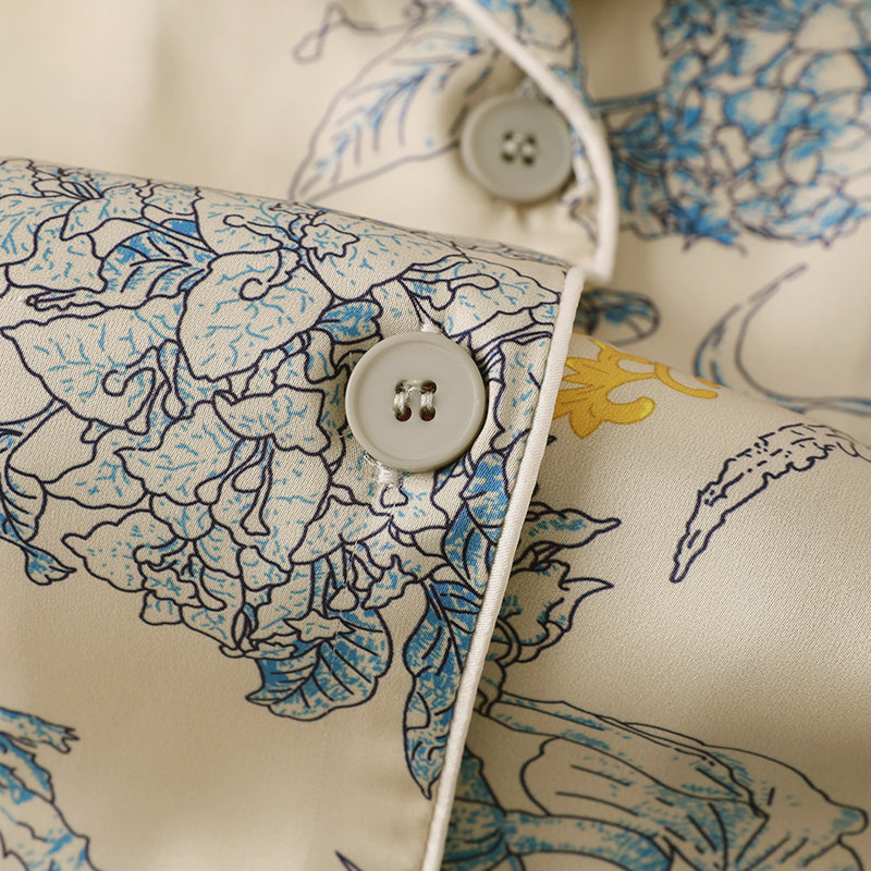 Satin Flower & Plant Print Pajama Set