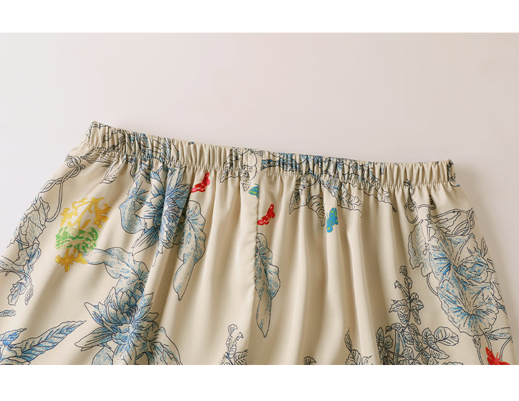 Satin Flower & Plant Print Pajama Set
