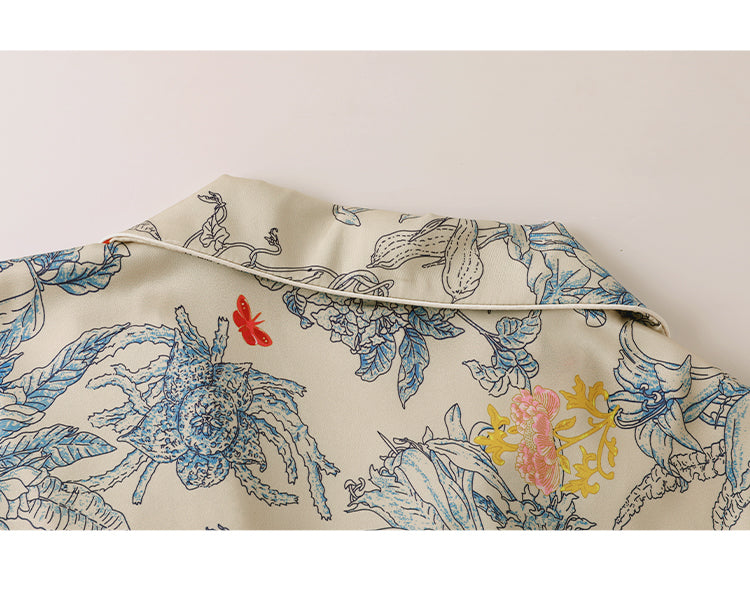 Satin Flower & Plant Print Pajama Set
