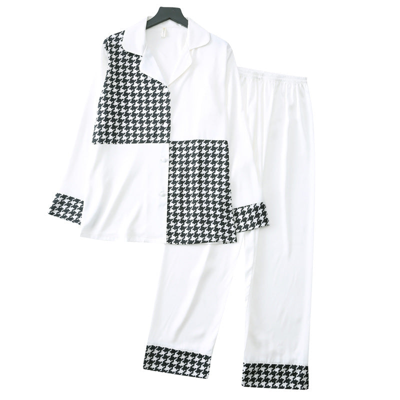 Stylish Satin Houndstooth Pajama Leisurewear