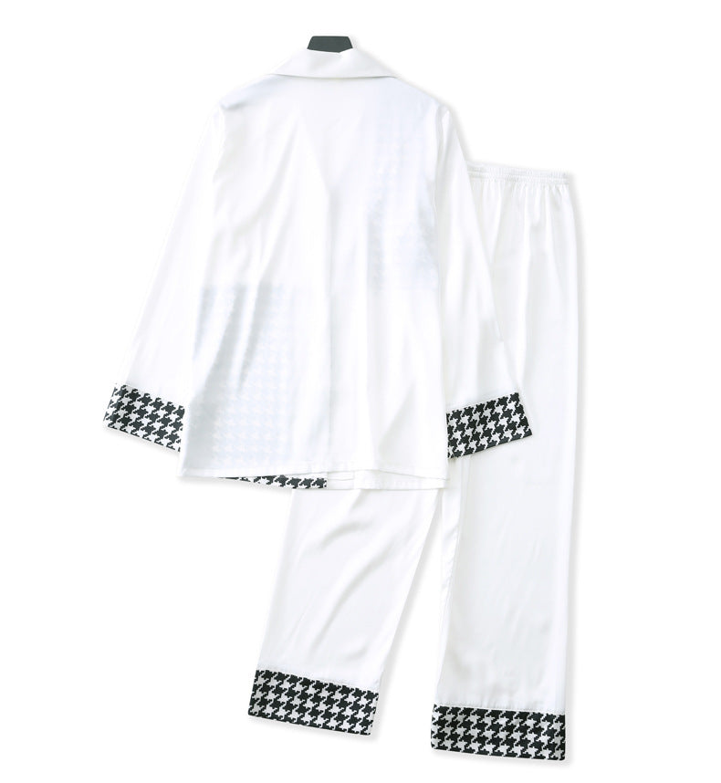 Stylish Satin Houndstooth Pajama Leisurewear