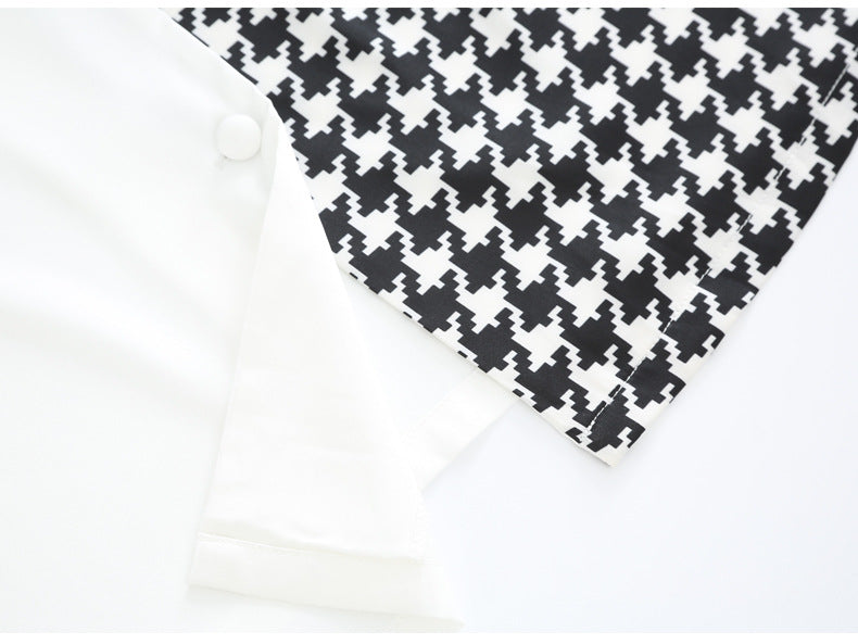Stylish Satin Houndstooth Pajama Leisurewear