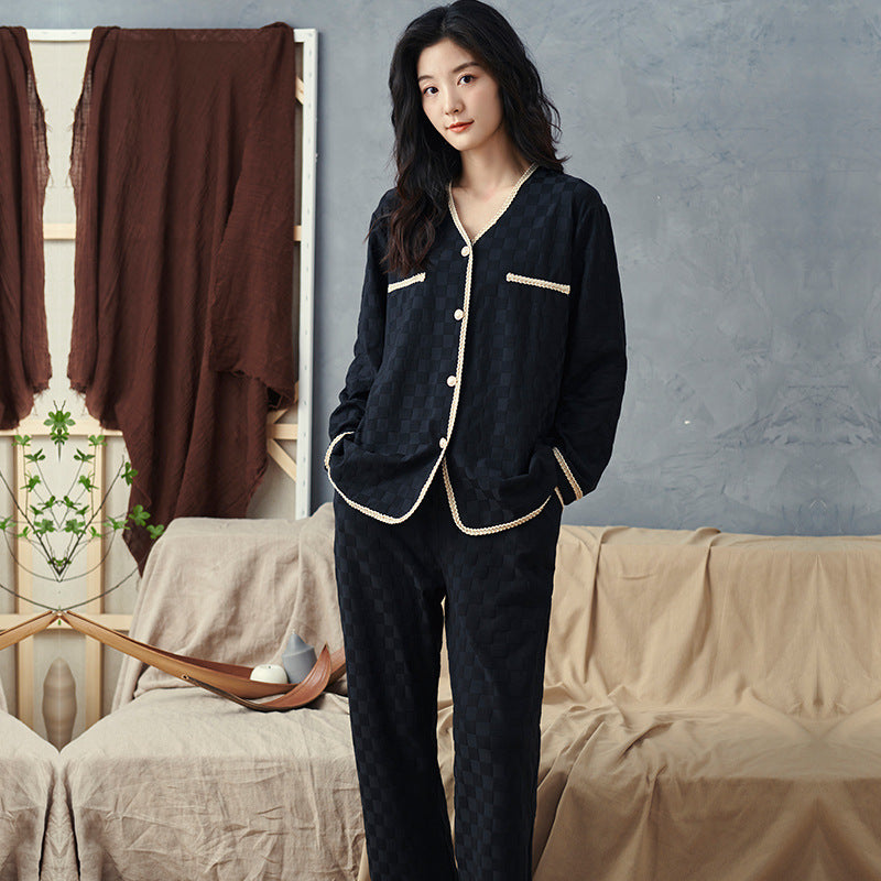 Cotton Contrast Trim Pajama Set