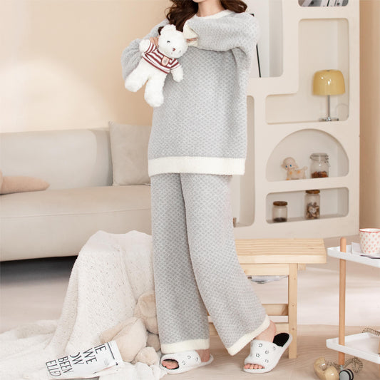 Round Neck Soft Plush Pajama Set