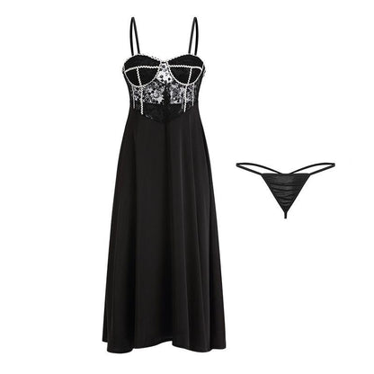 Lace Detail Contrast Trim Midi Nightgown