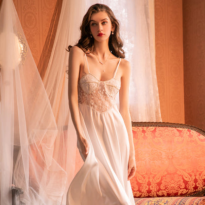 Lace Detail Contrast Trim Midi Nightgown