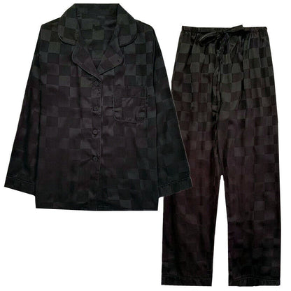 Checkered Jacquard Satin Long Pajama Set