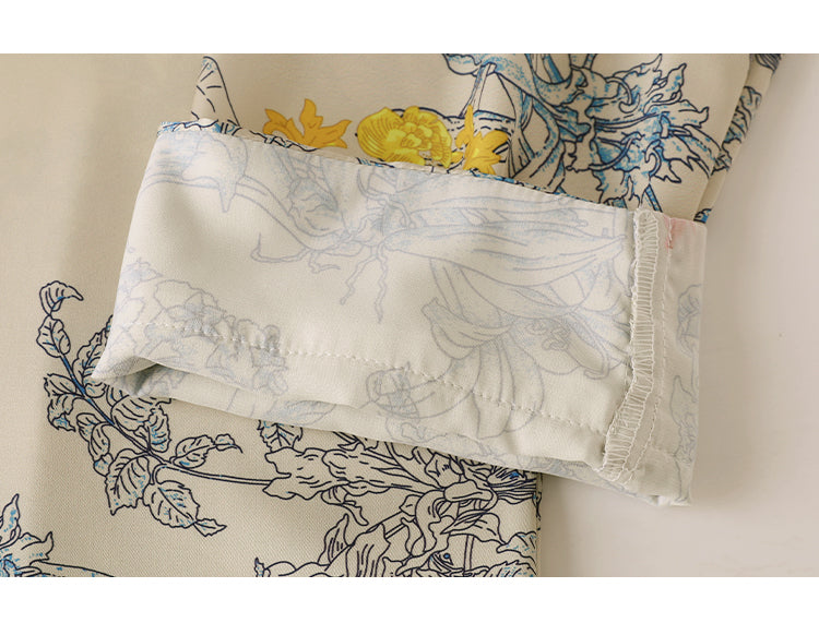 Satin Flower & Plant Print Pajama Set