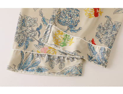 Satin Flower & Plant Print Pajama Set