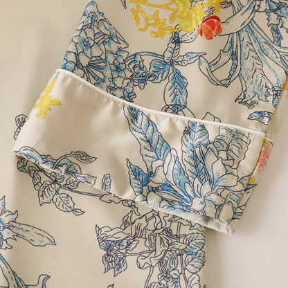 Satin Flower & Plant Print Pajama Set