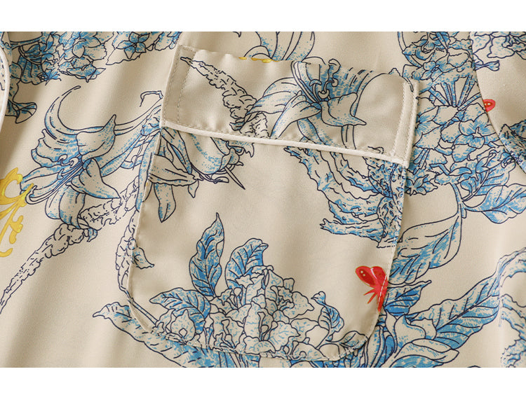 Satin Flower & Plant Print Pajama Set