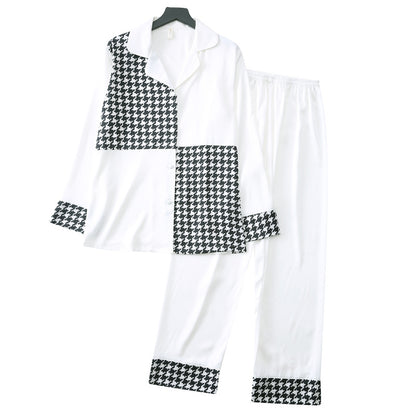 Stylish Satin Houndstooth Pajama Leisurewear