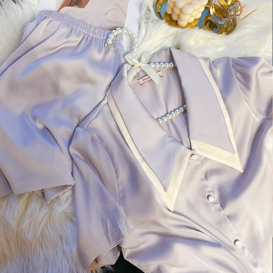 Lavender Satin Short Pajama Set