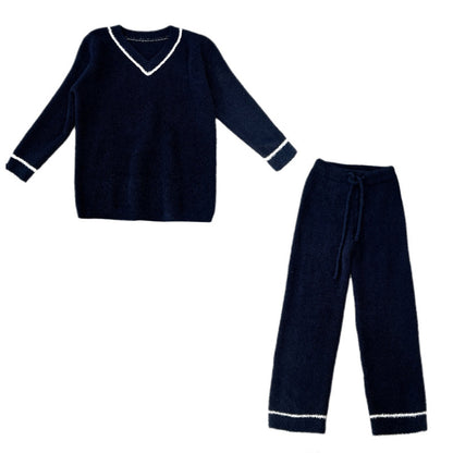 V-neck Pullover Long Sleeve Plush Pajama Set