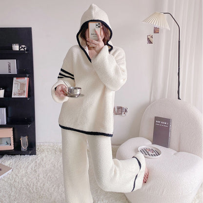 Contrast Trim Comfy Hooded Pajama Set