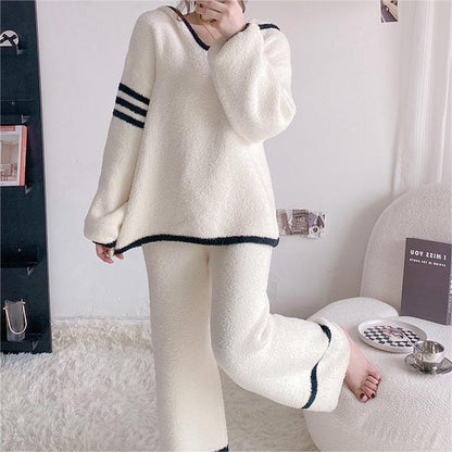 Contrast Trim Comfy Hooded Pajama Set