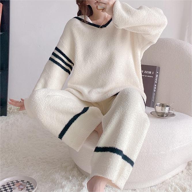 Contrast Trim Comfy Hooded Pajama Set