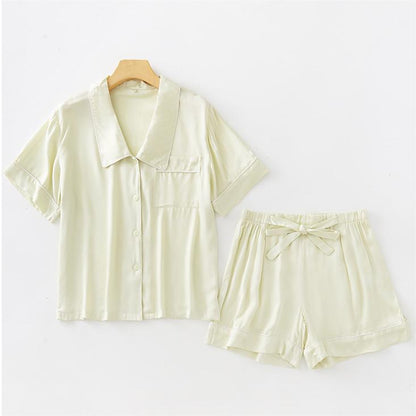 Cozy Sateen Short Sleeve Top Pajama Set