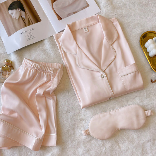 Crystal Button Short Pajama Set & Eye Mask in Satin